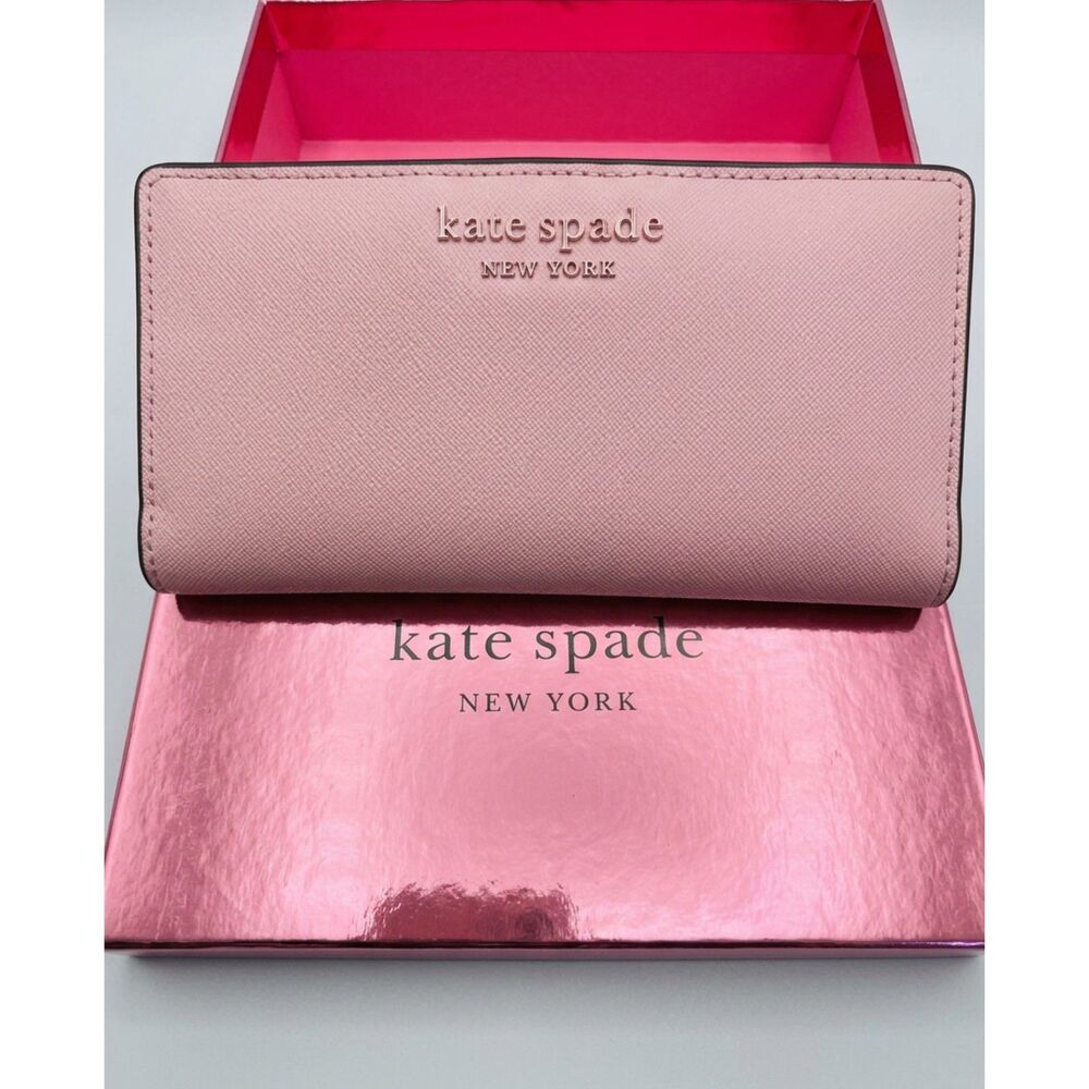 Kate Spade Darcy Saffiano Leather Slim Bifold Wallet Pink + Gift Box